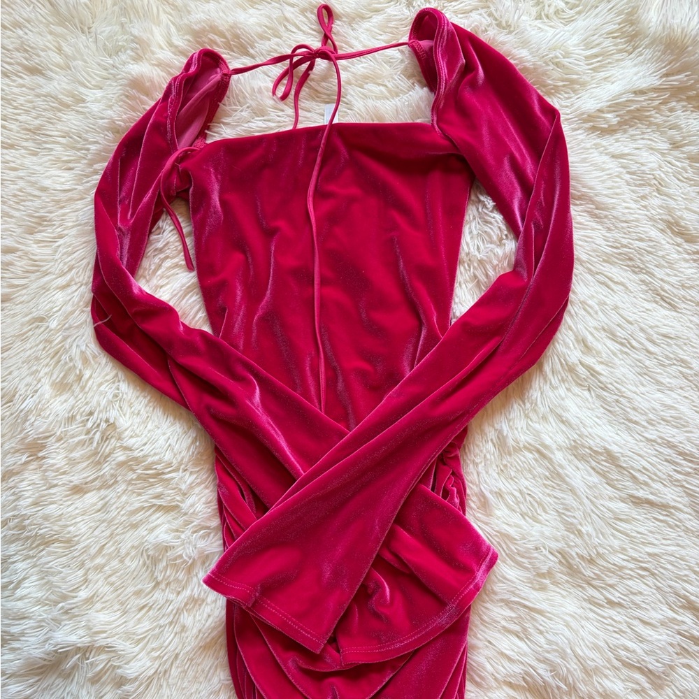 Lucy in the Sky Hot Pink Velvet Long Sleeve Dress Size XS
